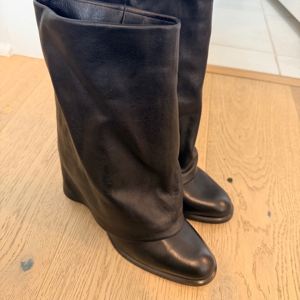 See by Chloé Black Leather Slouch Boots | Made in Spain | EU 40